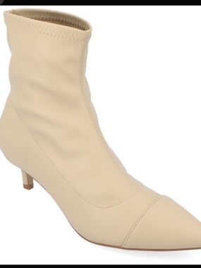 Journee Collection Beige Pointed-Toe Kitten Heel Sock Booties